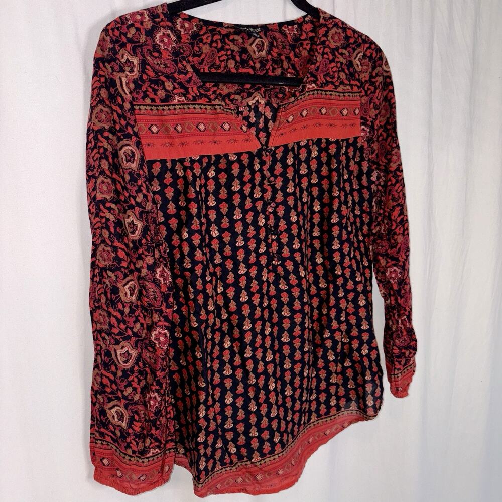 Lucky Brand Blouse Women's Size Medium Boho Festival V-Neck Sheer Cottage - Picture 2 of 11